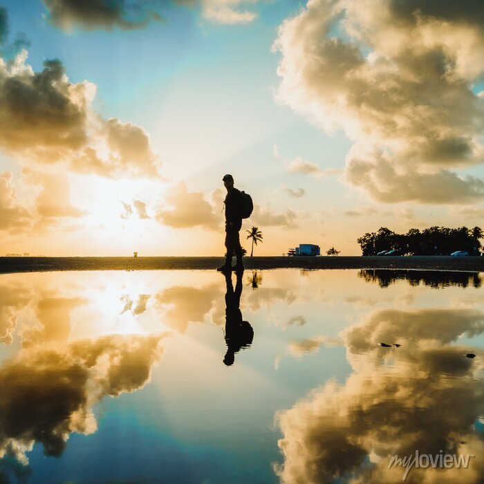 shadow silhouette reflection man sunrise water sky nature lake sun summer landscape photographer excursion beach cloud people ocean early morning river florida 700 204530927